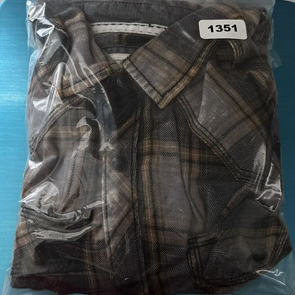 BKE Vintage Shirt Mens Large Brown Plaid Snap Yoke Spread Collar Point Pockets - Picture 14 of 14